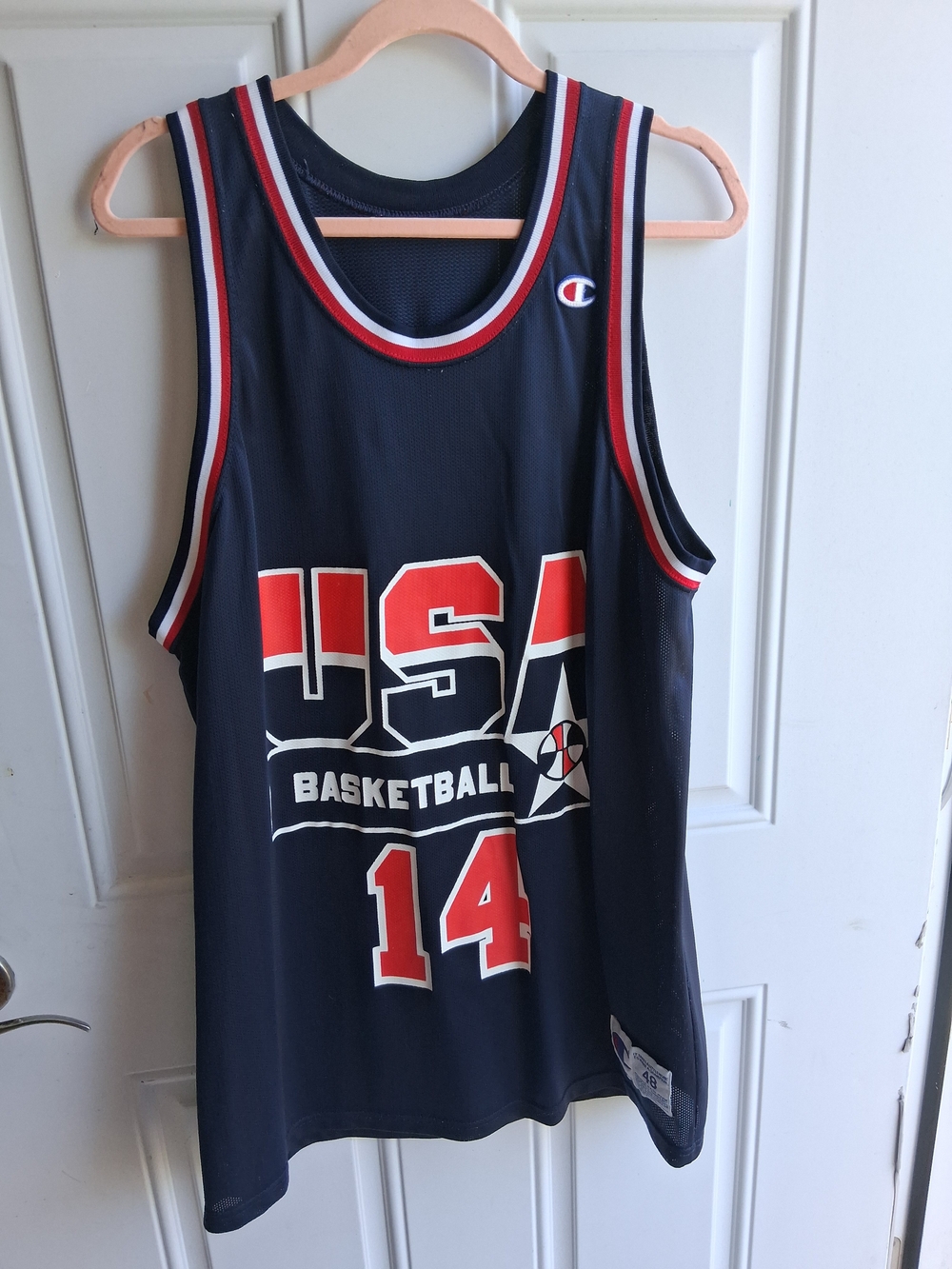 Champion Navy Mesh #14 Alonzo Mourning Jersey with Red & White Logo Patch